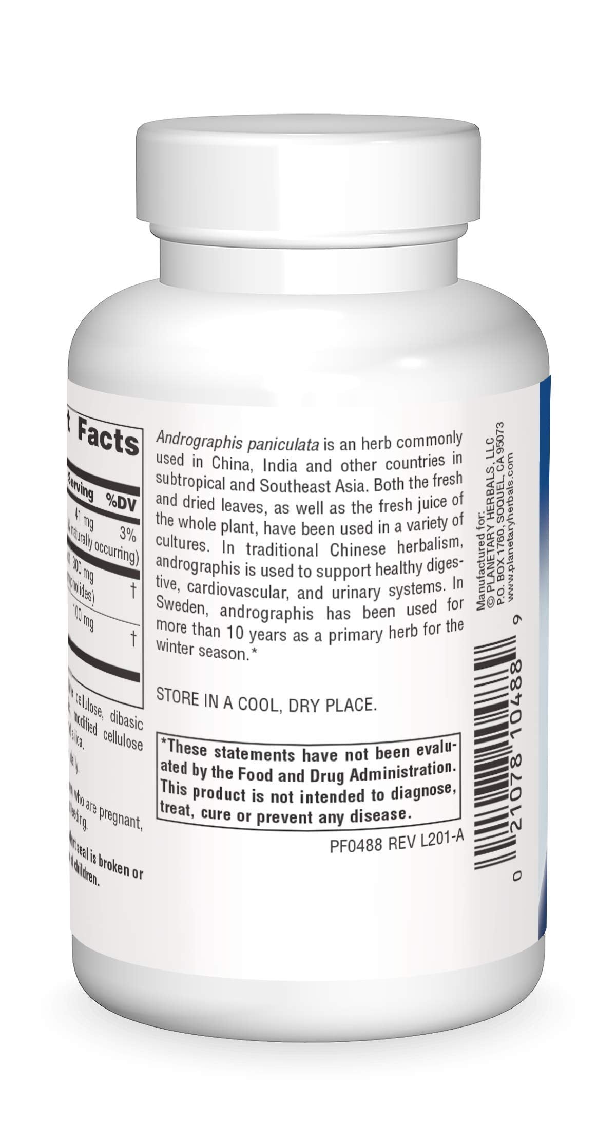 Planetary Herbals Andrographis immune support supplement label showing supplement facts