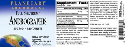 Planetary Herbals Andrographis full spectrum four hundred milligram herbal supplement directions