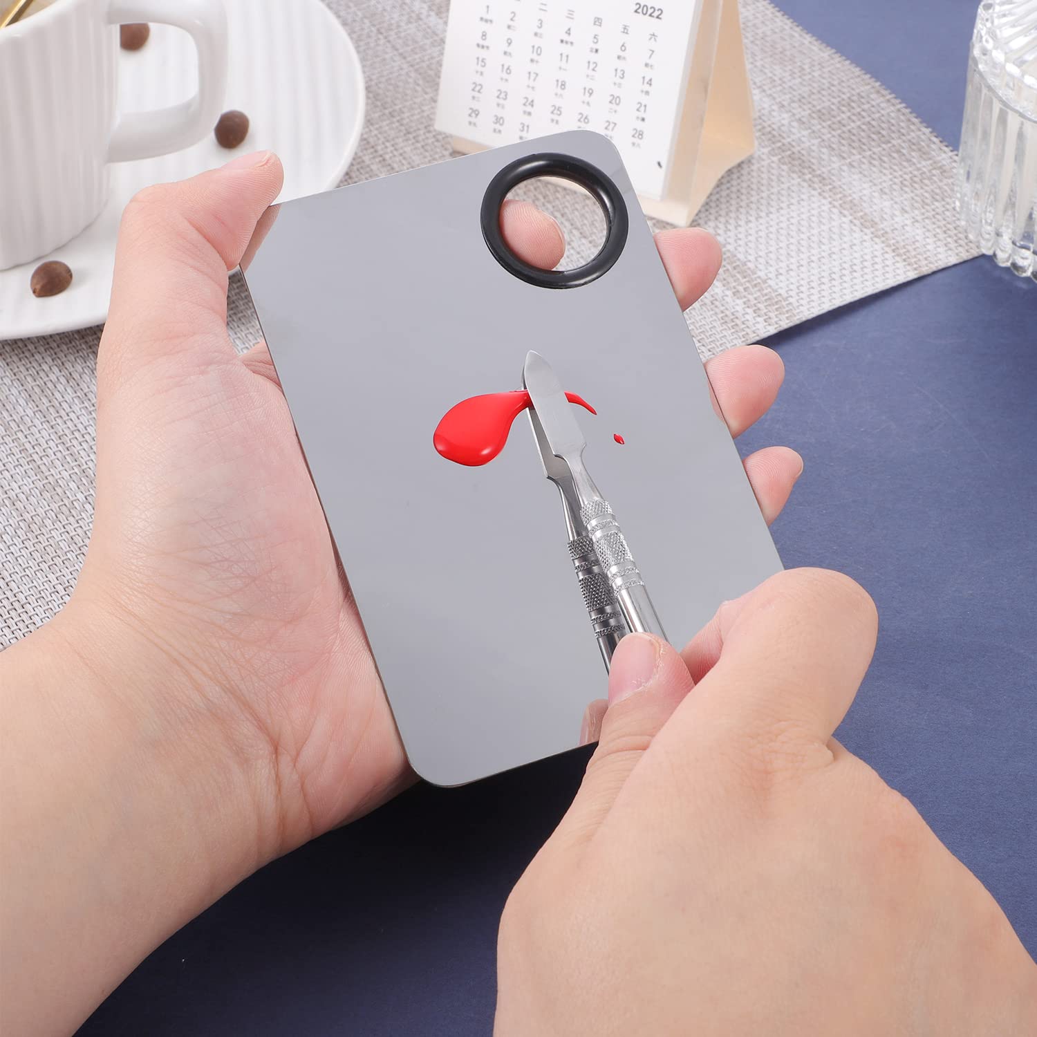 Double ended metal spatula tool for makeup and nail art