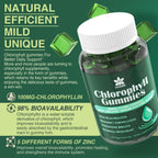 Vegan chlorophyll health gummies nutritional facts and premium USA imported ingredients panel