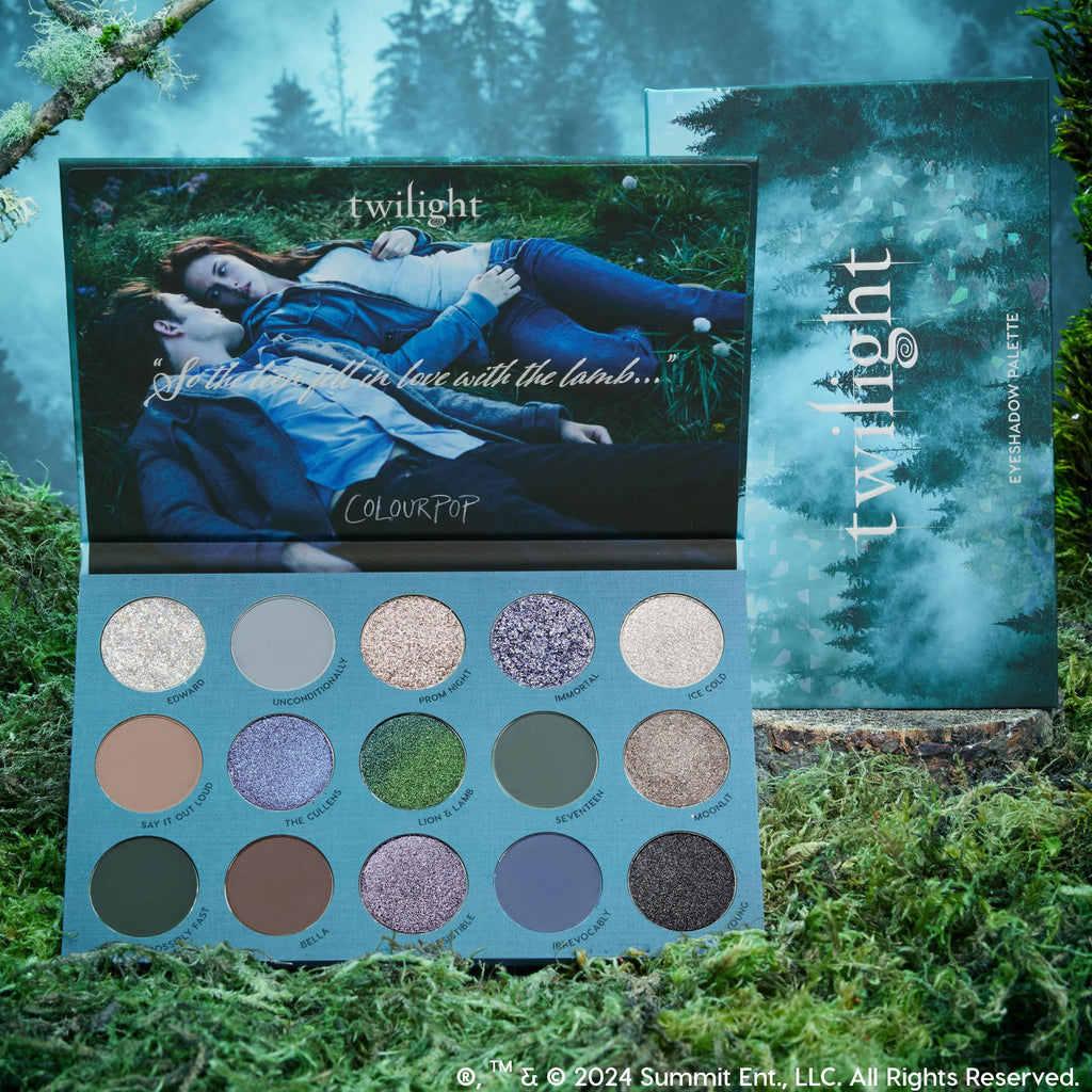 Swatches of shimmering and cool neutral shades from ColourPop Twilight palette