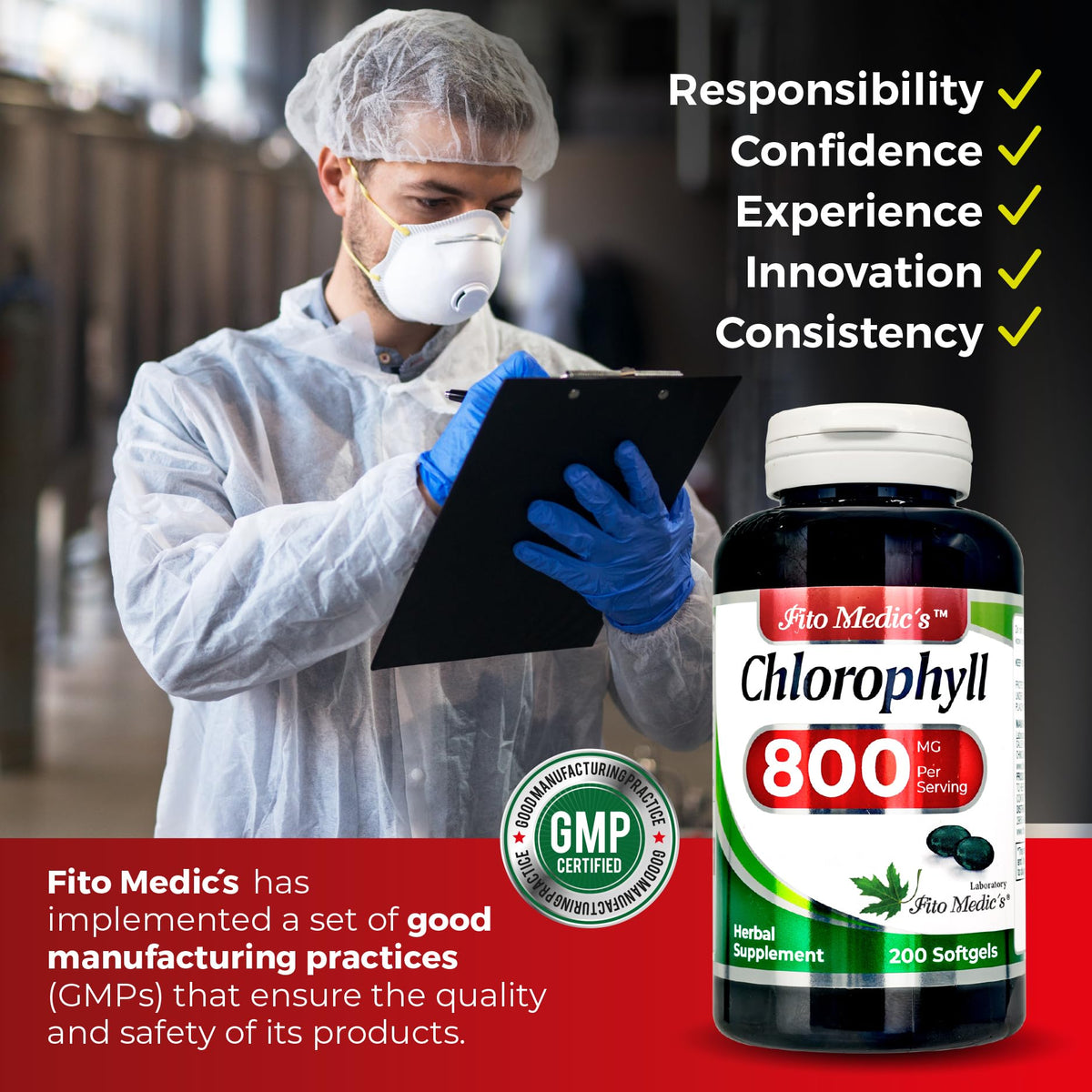 An array of premium Fito Medic's Lab Chlorophyll softgels showing the high absorption green food formulation details.