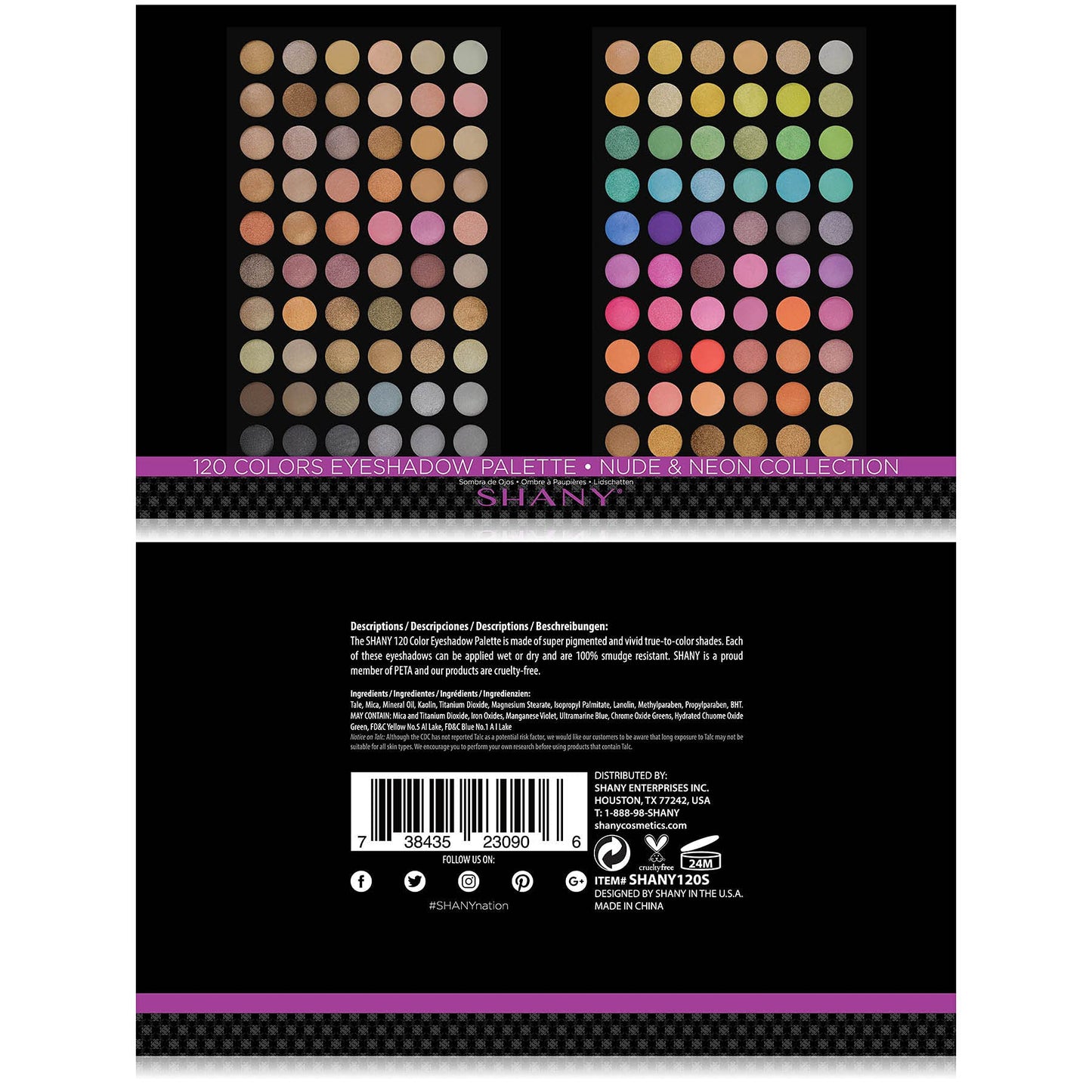 Close up of matte and shimmer eyeshadow finishes in Shany palette