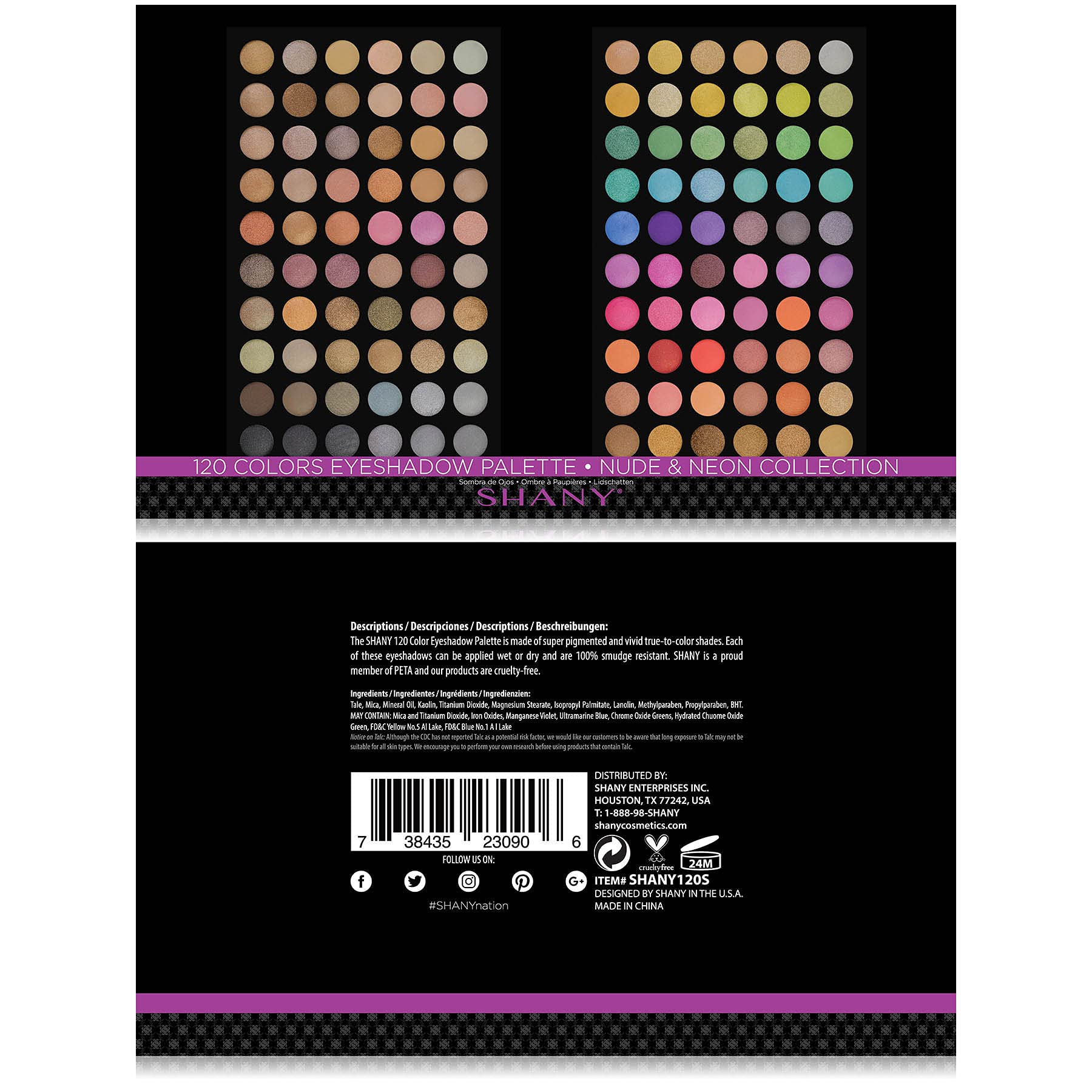 Close up of matte and shimmer eyeshadow finishes in Shany palette