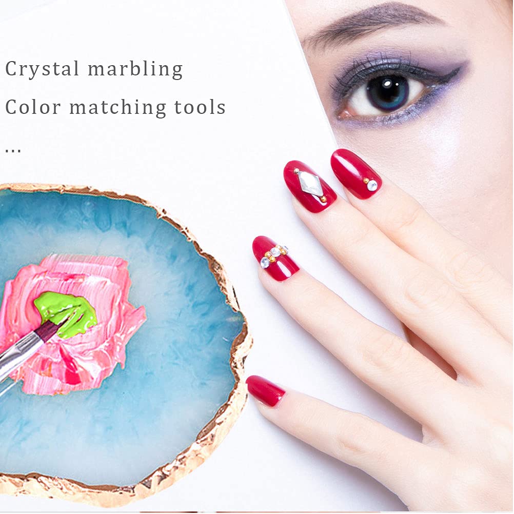 Hand holding agate style resin nail art palette for display