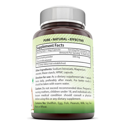 Side angle of Amazing India Arjuna Bark extract container highlighting the 25 percent standardized tannins claim.