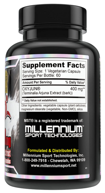 Close up of the Imvelo Millennium Sport Technologies Oxyjun supplement container highlighting the drug free certification seal