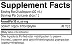 Nature's Sunshine antioxidant liquid chlorophyll complex bottle highlighting standard dosage instructions