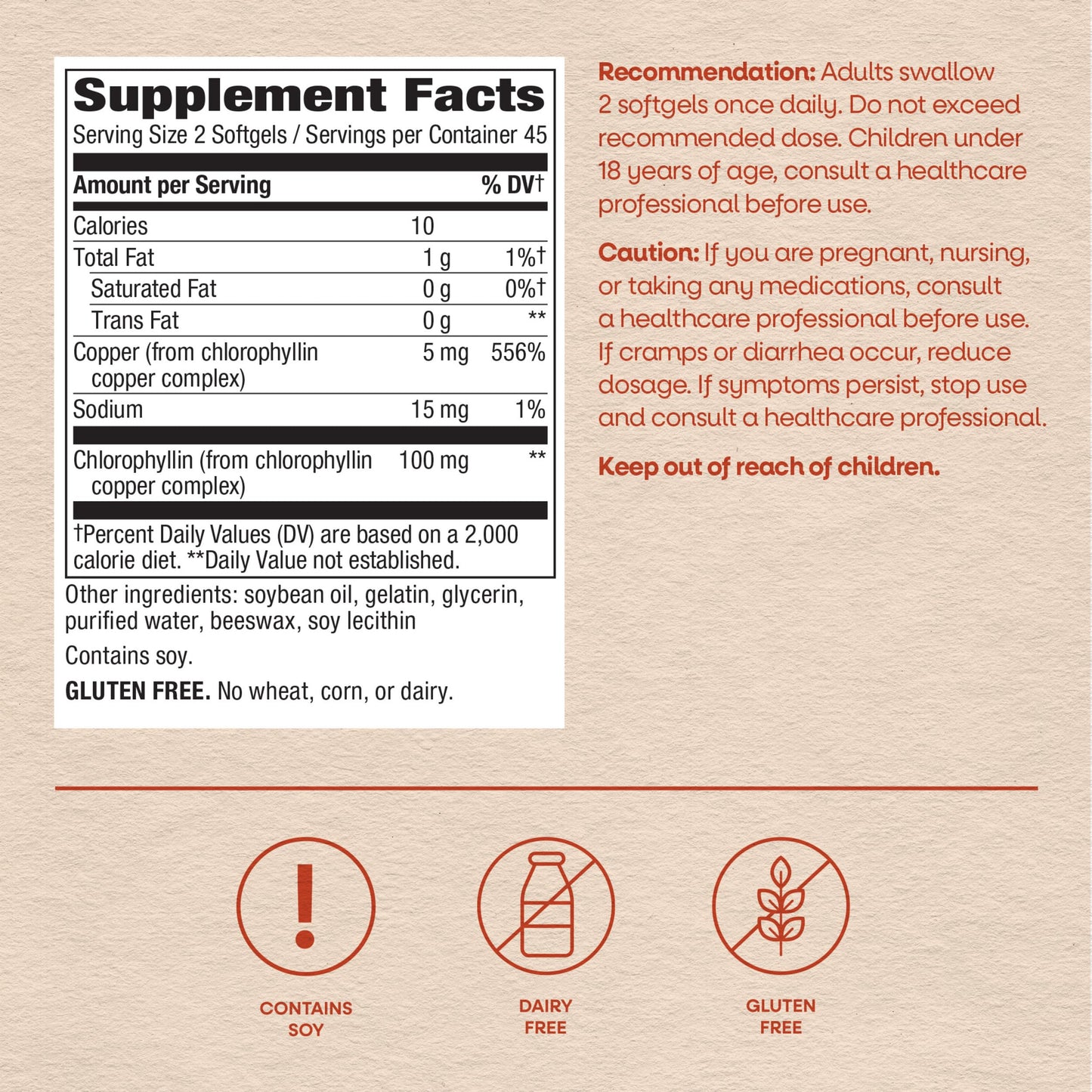 Nature's Way Chlorofresh white mulberry sourced chlorophyll softgels size overview