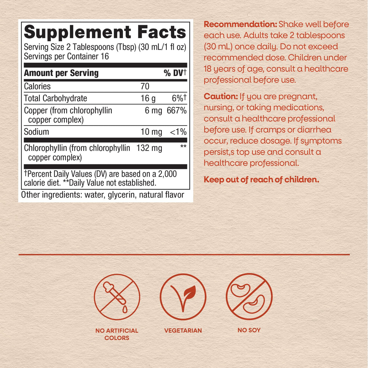 Natural mint flavored green liquid antioxidant wellness supplement for skin health