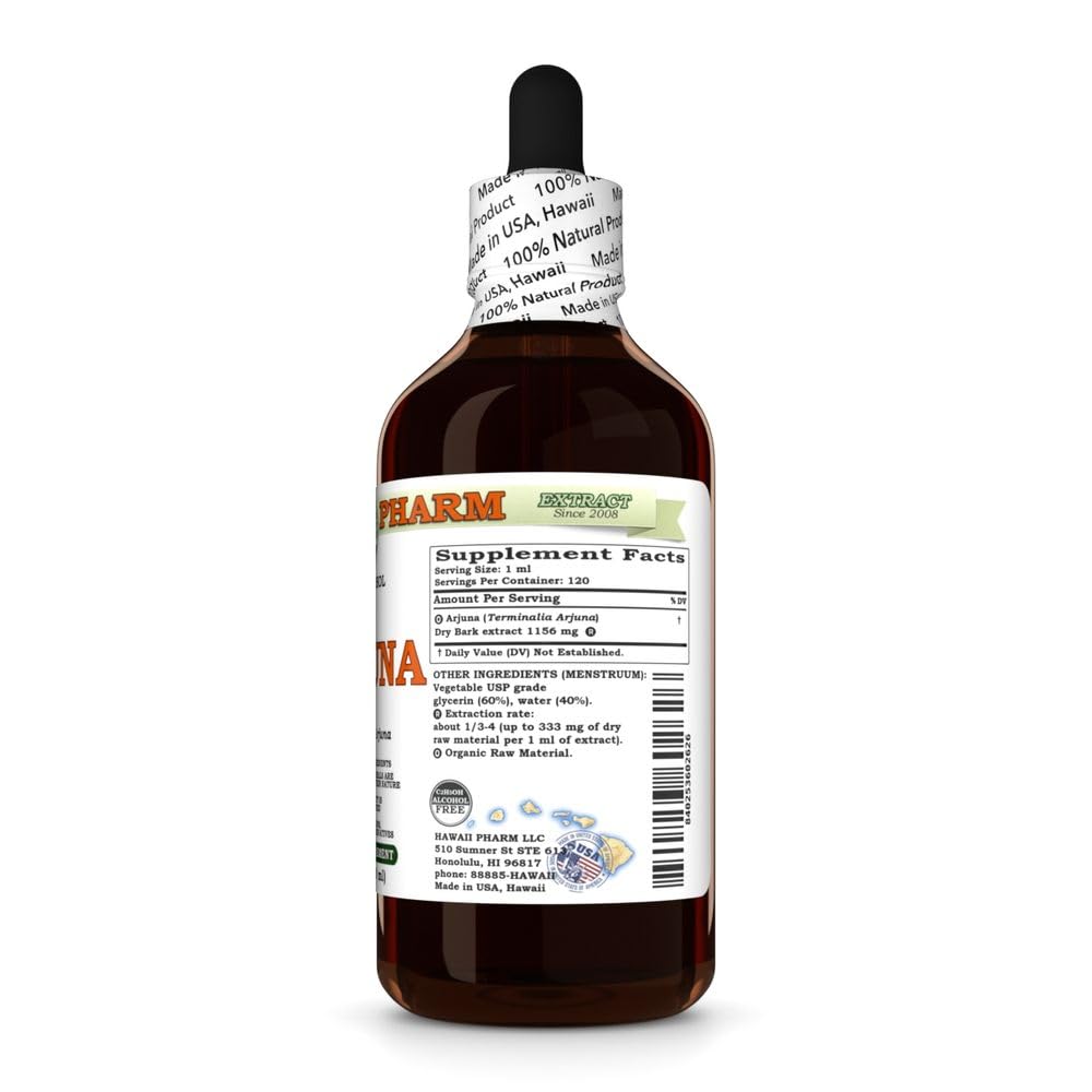 Hawaii Pharm Terminalia Arjuna liquid extract Four Fluid Ounces supplement bottle packaging