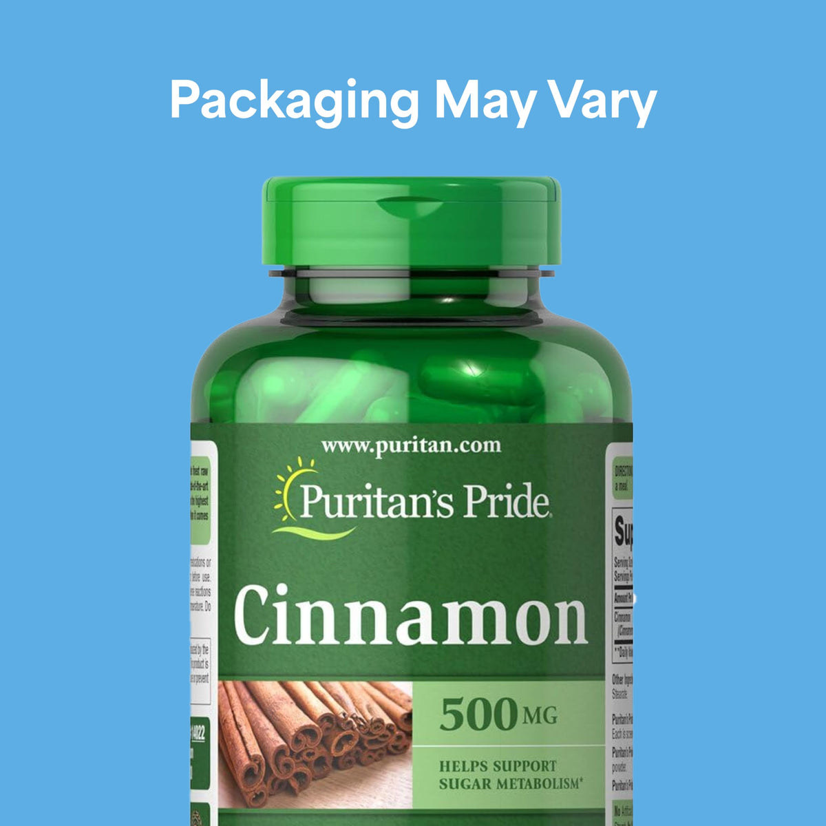 Puritan's Pride Cinnamon supplement bottle label details
