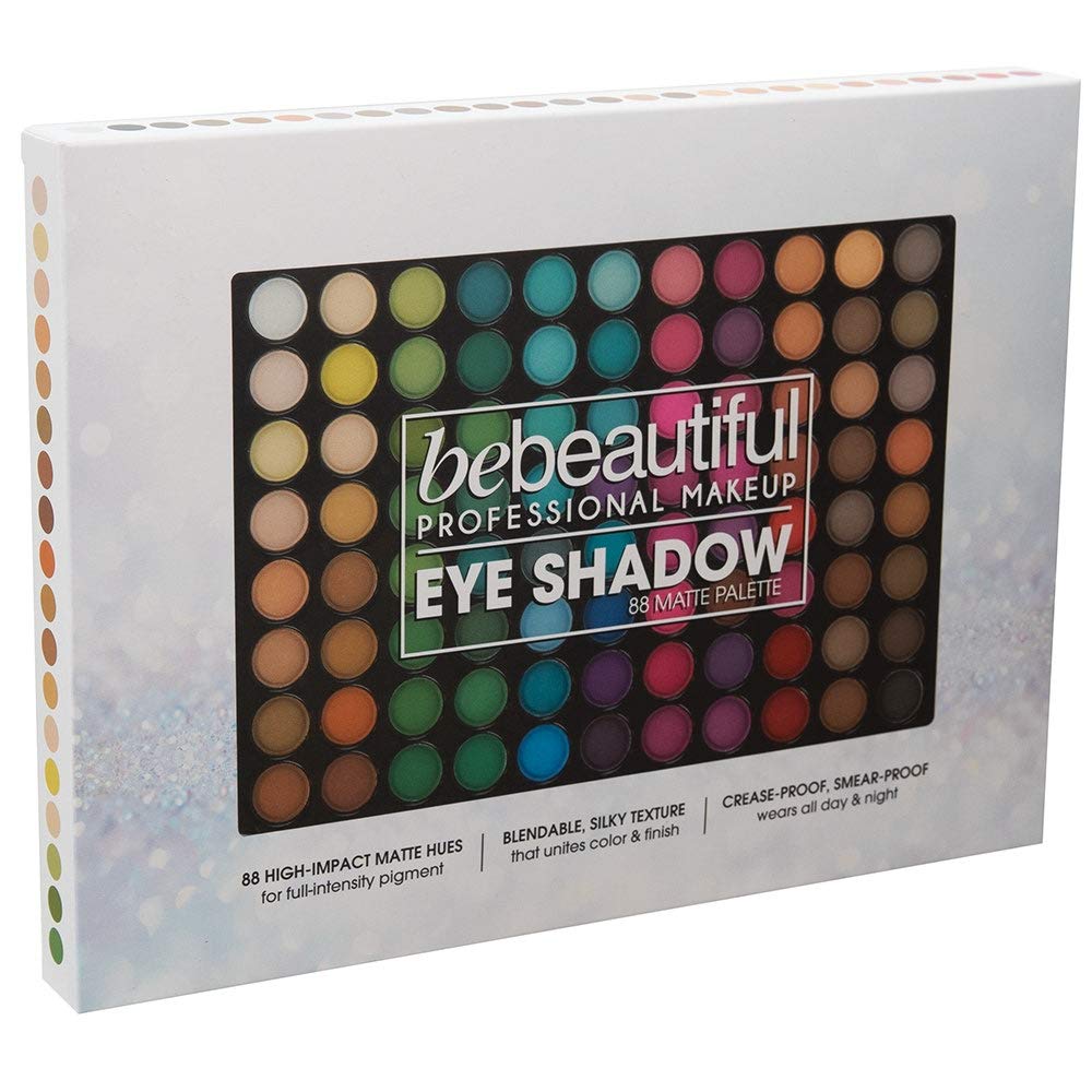 Angle view of the sleek black storage case housing the 88 color eyeshadow set