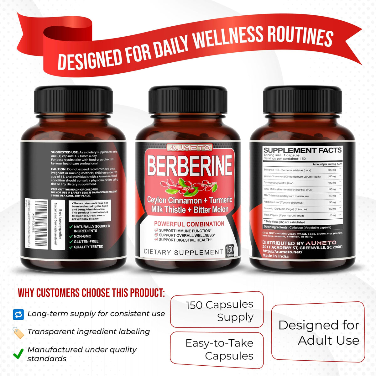Aumeto Ultra Herbs 150 capsule daily supply bottle