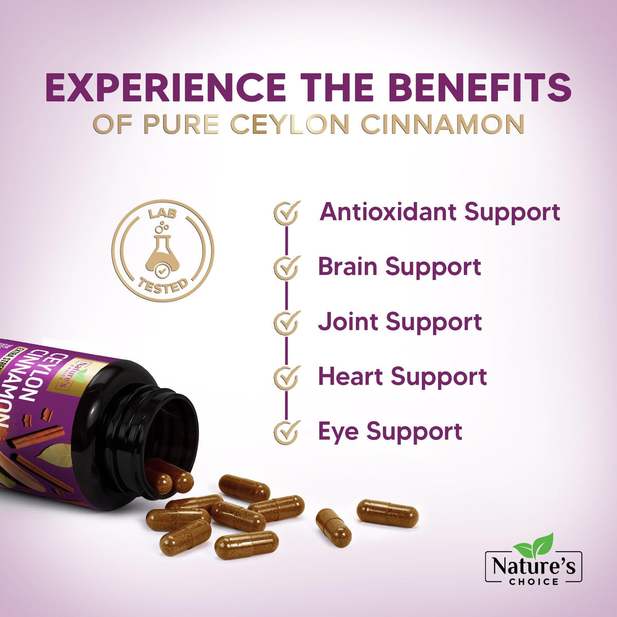 Top view of Nature's Choice cinnamon supplement bottle cap