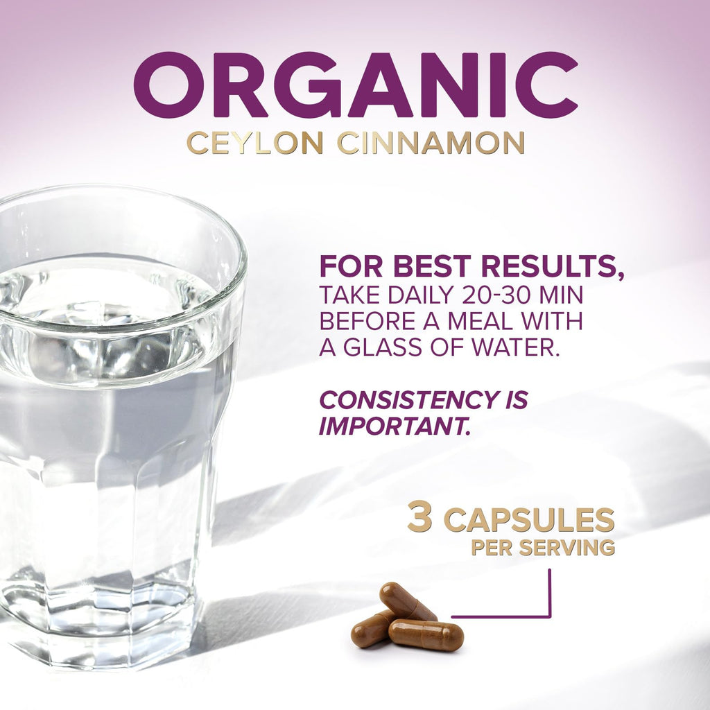 Close up of organic true cinnamon capsules bottle texture