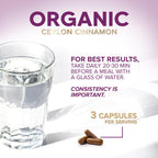 Close up of organic true cinnamon capsules bottle texture
