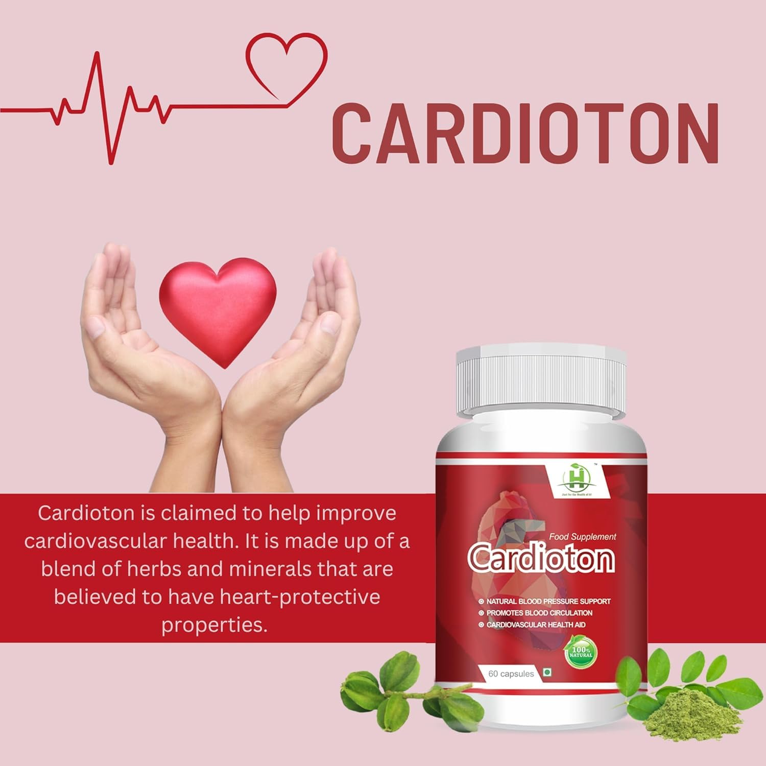 Back label view of ANC Cardioton 60 vegetarian capsules detailing the primary herbal ingredients and nutritional facts.