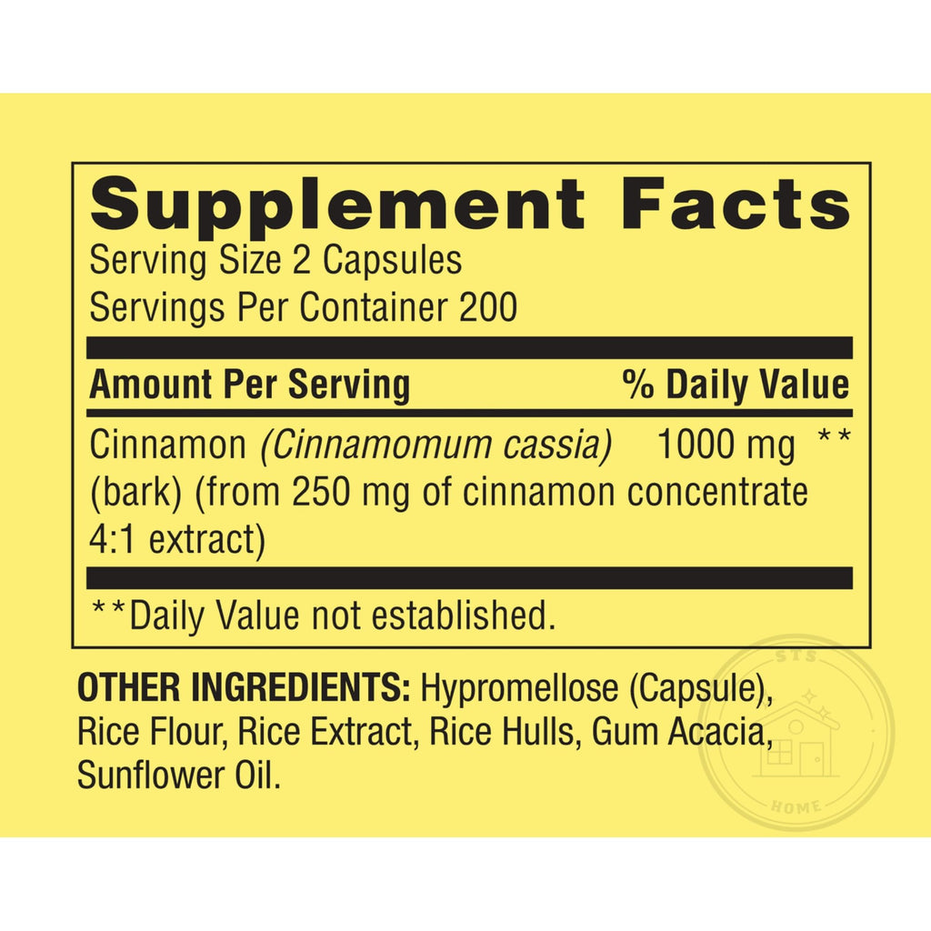 Back of Spring Valley Cinnamon bottle showing ingredients