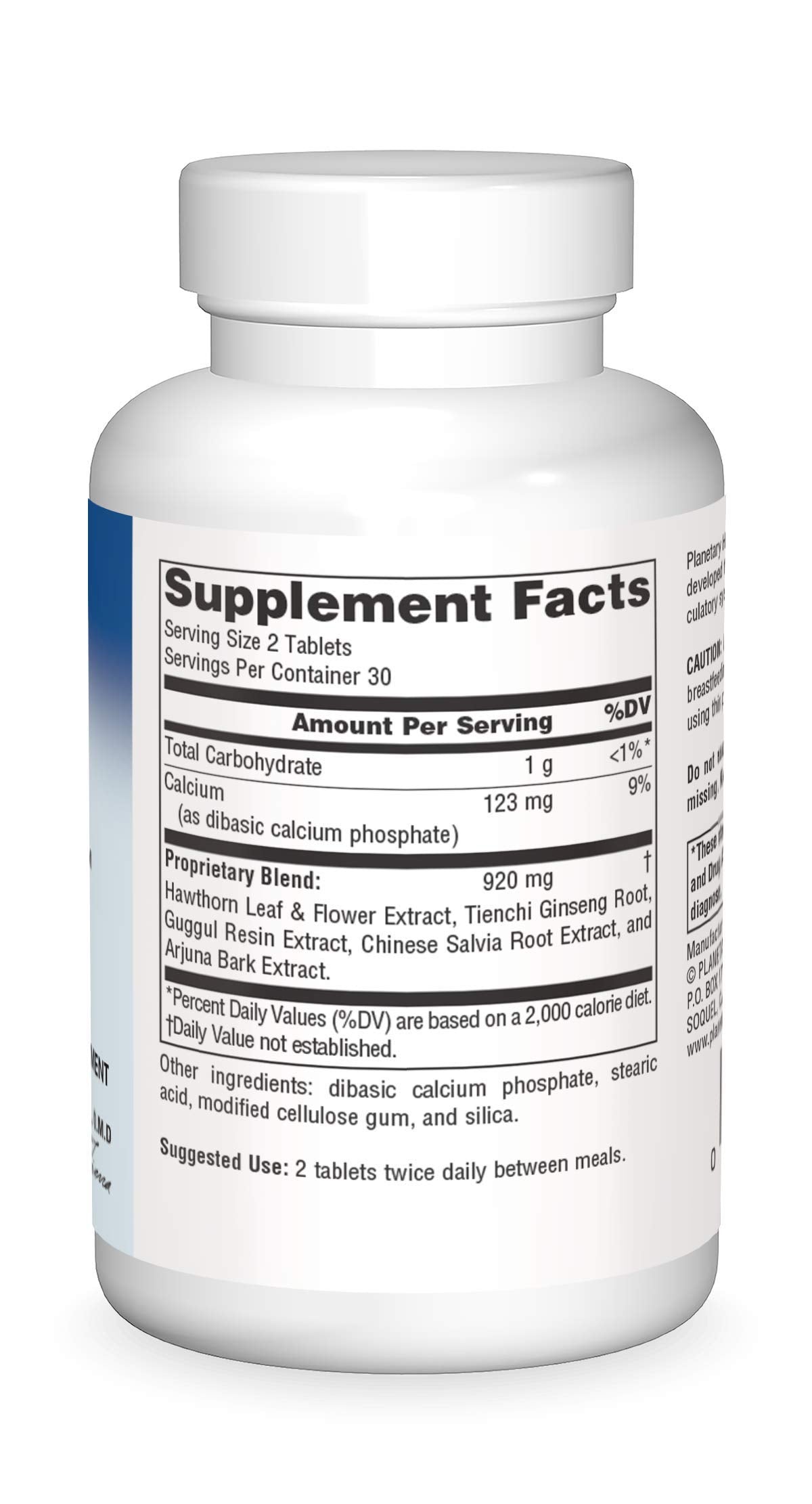 Planetary Herbals Arjuna Cardio Comfort authentic imported dietary supplement bottle with white cap.