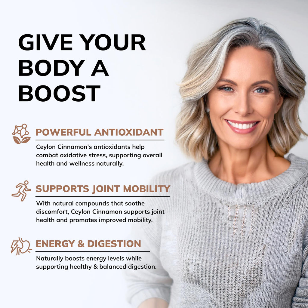 Supplement facts label on ASquared Nutrition Ceylon Cinnamon bottle