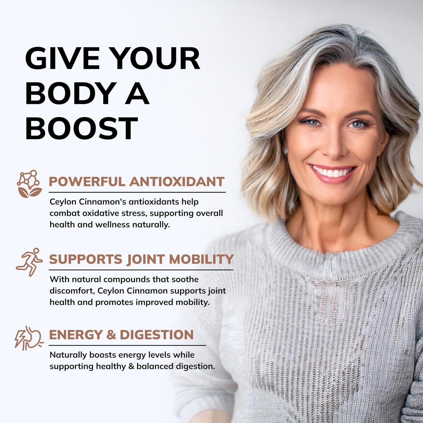 Supplement facts label on ASquared Nutrition Ceylon Cinnamon bottle