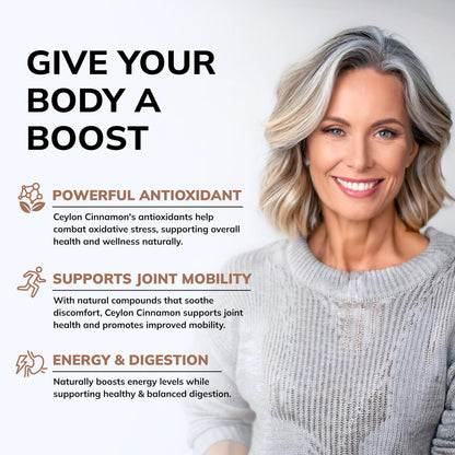 Supplement facts label on ASquared Nutrition Ceylon Cinnamon bottle