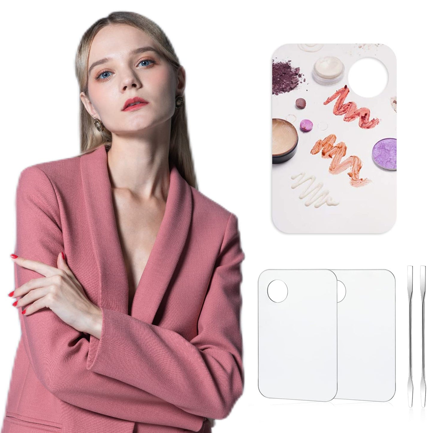 Travel size makeup mixing tools with stainless steel spatula
