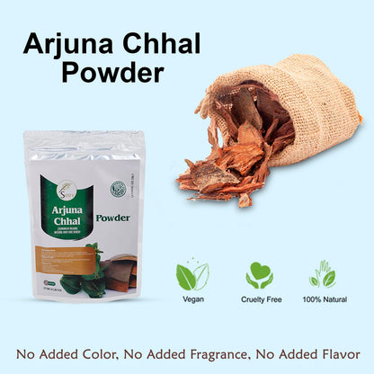Back label details of Svatv Terminalia Arjuna powder with usage instructions