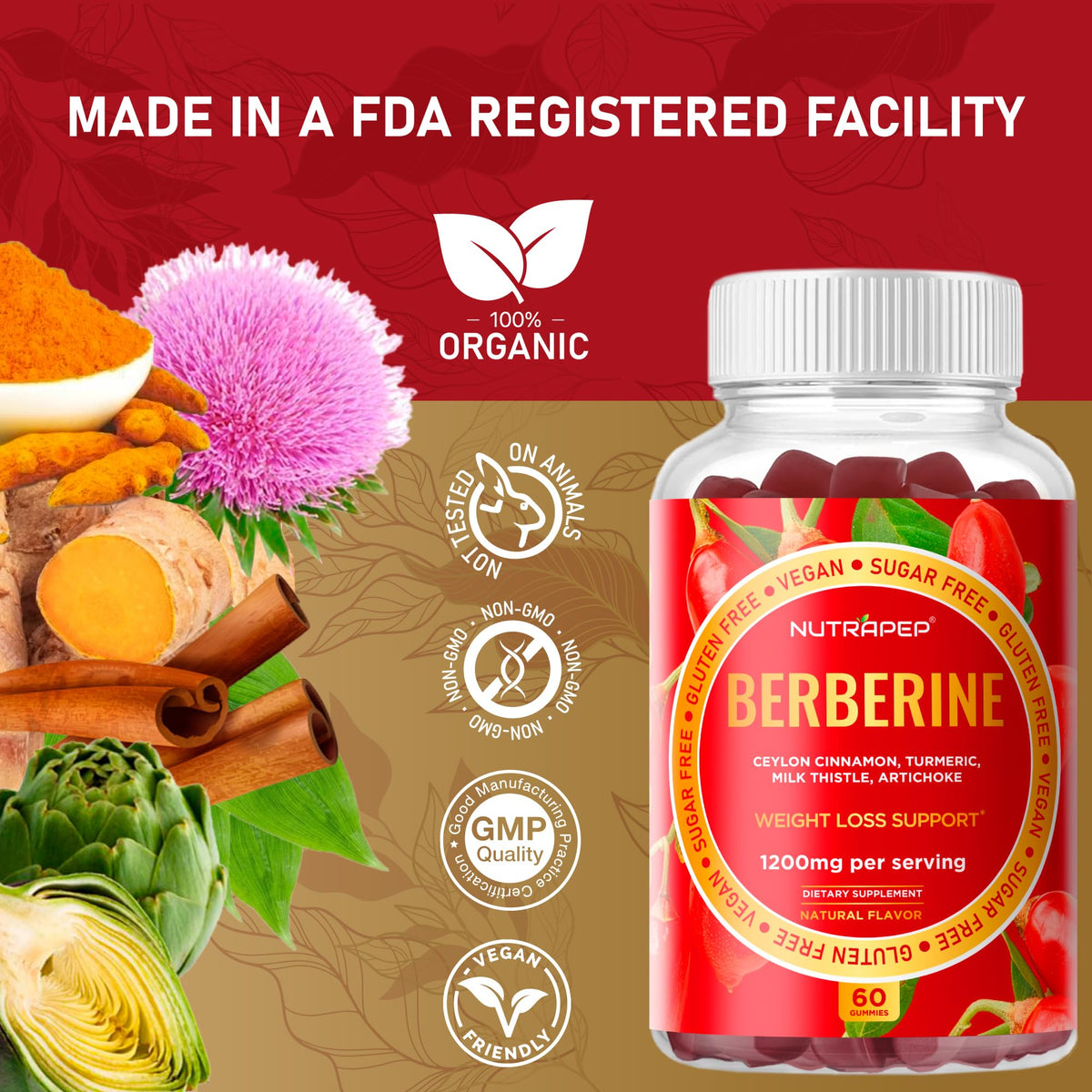 Detailed ingredient list for NutraPep 150 count gummies
