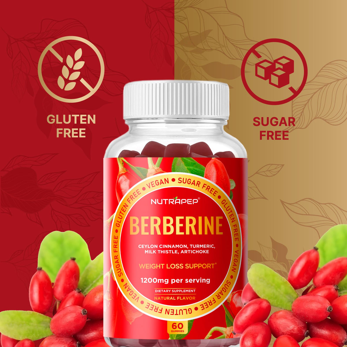 NutraPep sugar-free and gluten-free Berberine gummy supplement packaging