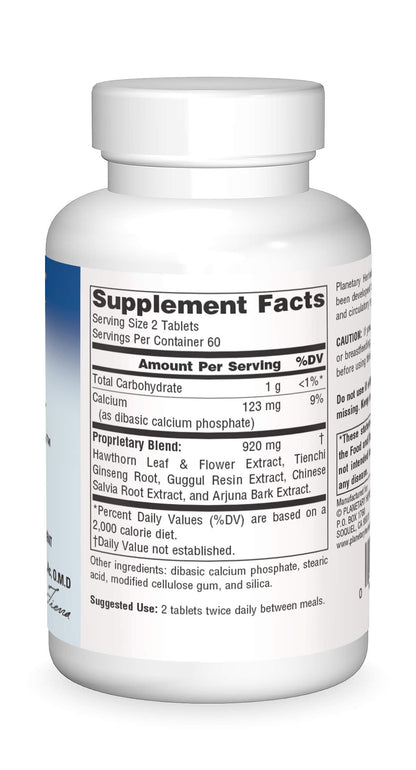 Planetary Herbals Arjuna Cardio Comfort cardiovascular support tablets showing product details and directions