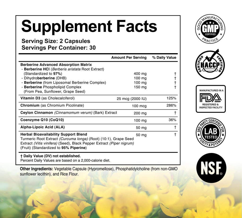 Dlnia Liposomal Berberine 3x Strength ingredient label detail