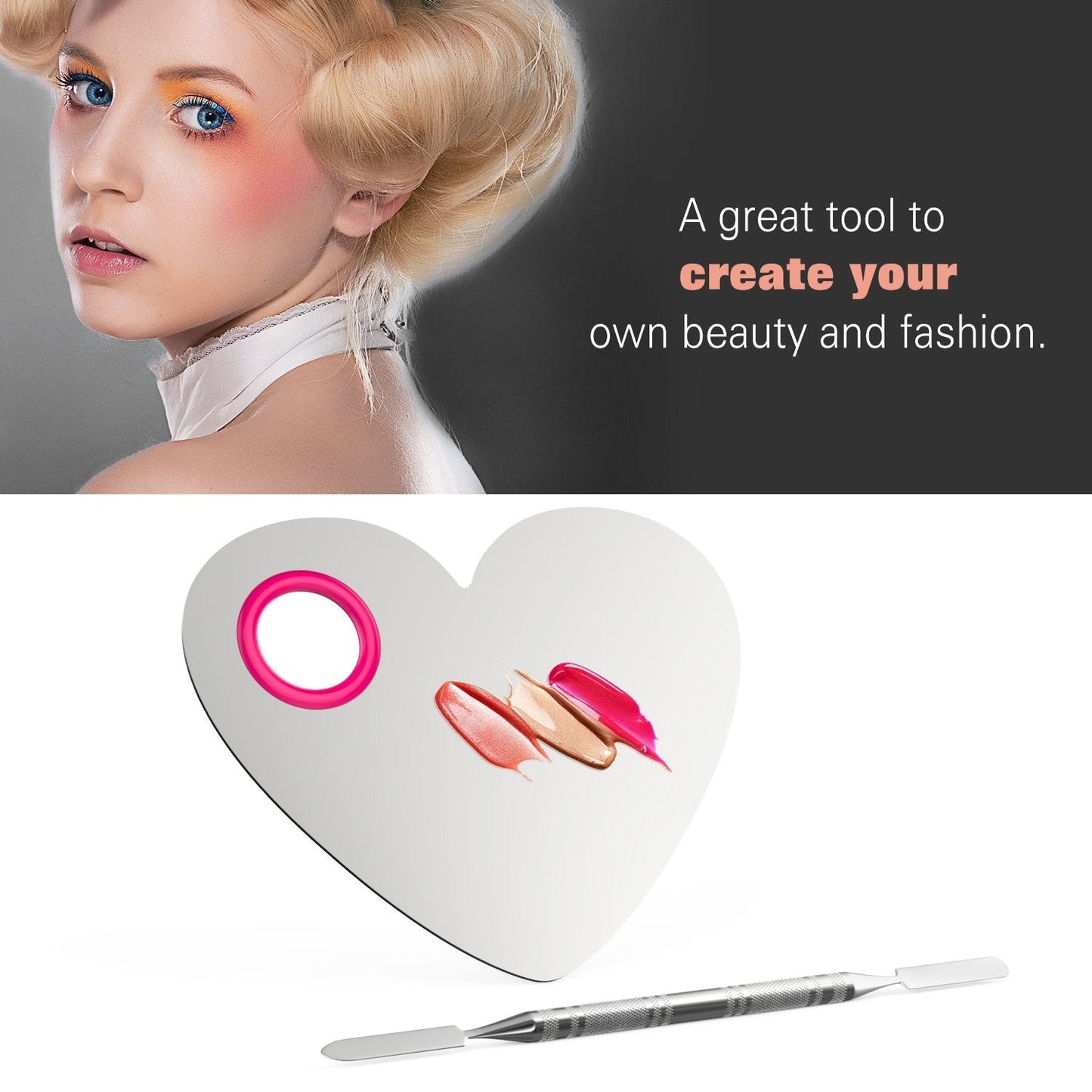 Luxspire makeup palette with metal spatula on white background
