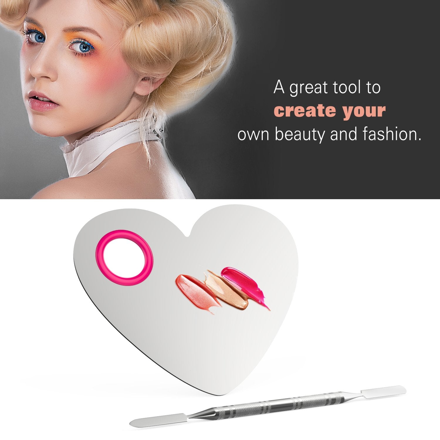 Luxspire makeup palette with metal spatula on white background