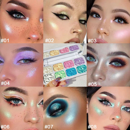 Close up of Evpct holographic shimmer highlighter powders