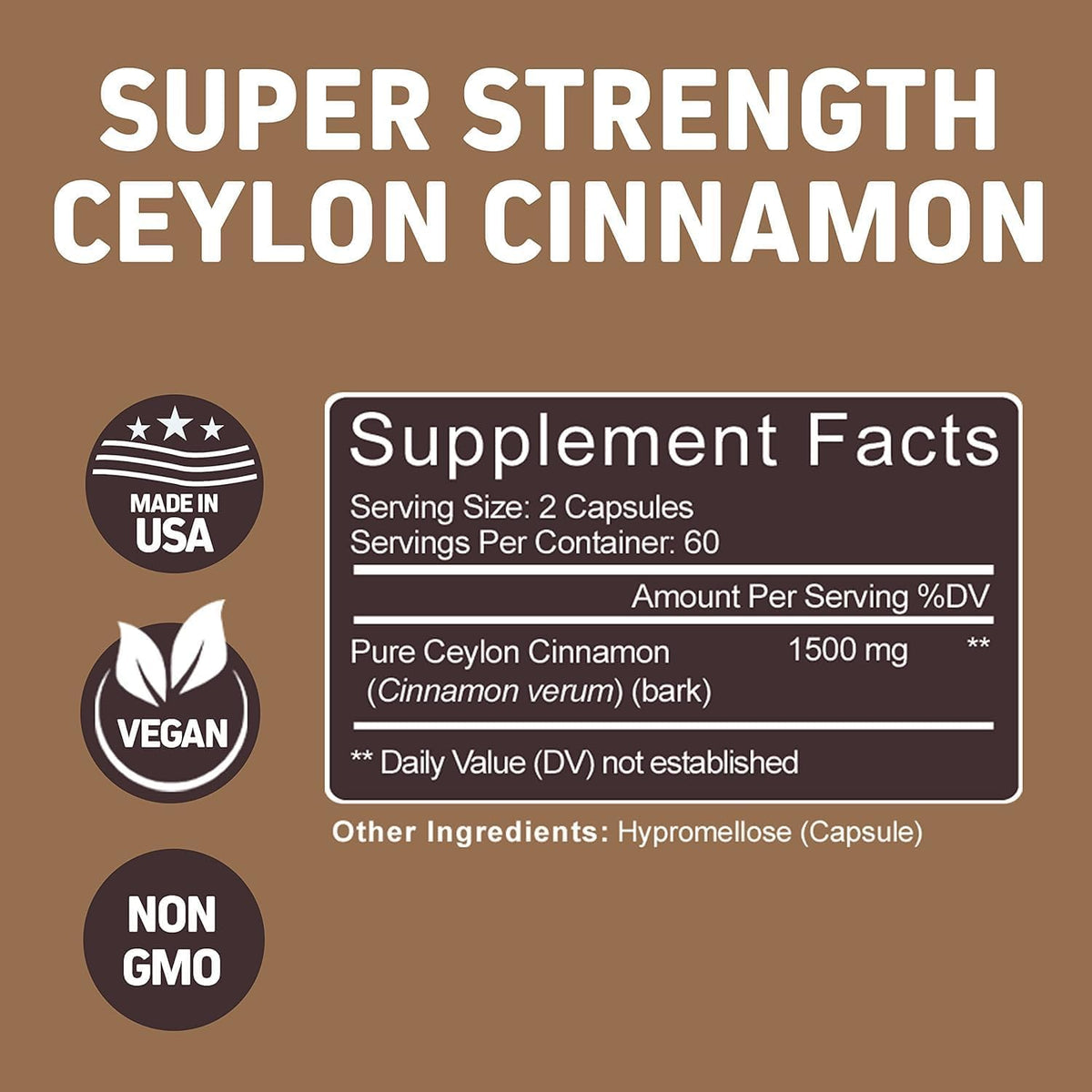 Herbtonics Ceylon Cinnamon label details showing 1500mg potency