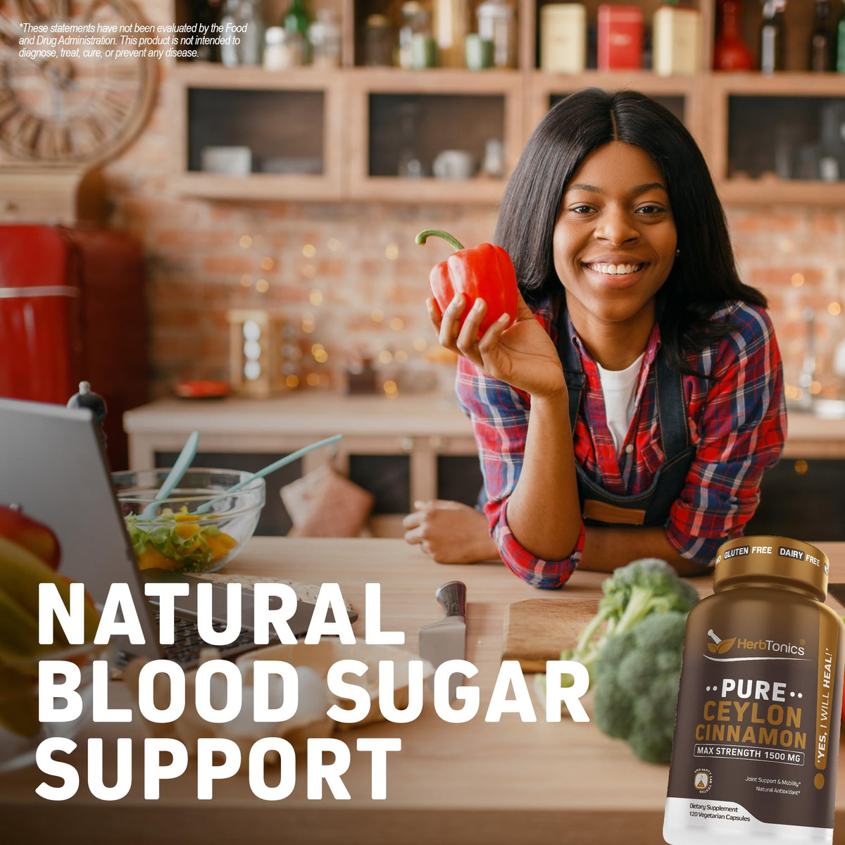 Side view of Herbtonics Ceylon Cinnamon supplement bottle