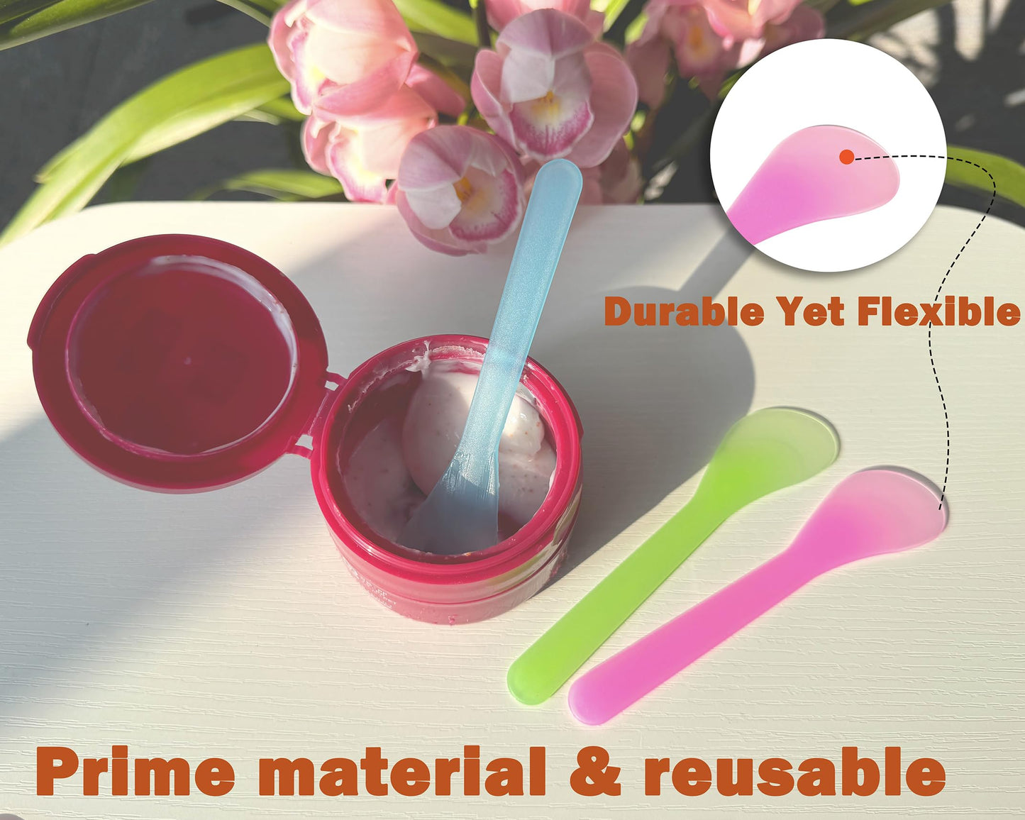 Assorted colorful skincare scoops for face masks
