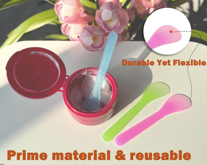 Assorted colorful skincare scoops for face masks