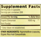 Spring Valley Cinnamon 400 vegetarian capsules bottle label