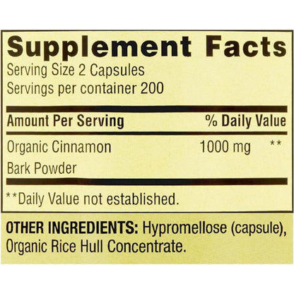 Spring Valley Cinnamon 400 vegetarian capsules bottle label