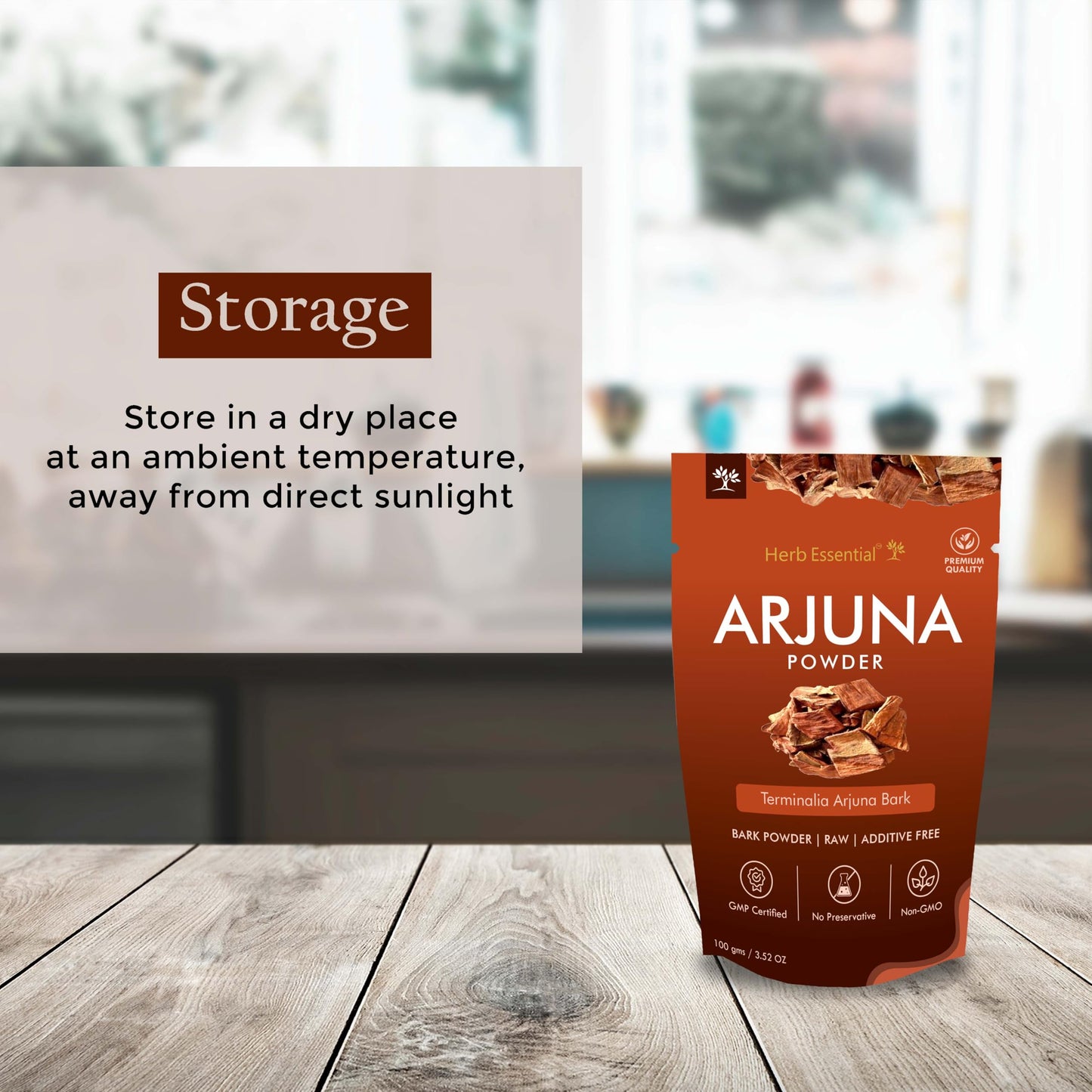 Ayurvedic herbal drink preparation using Herb Essential Arjun tree bark powder.