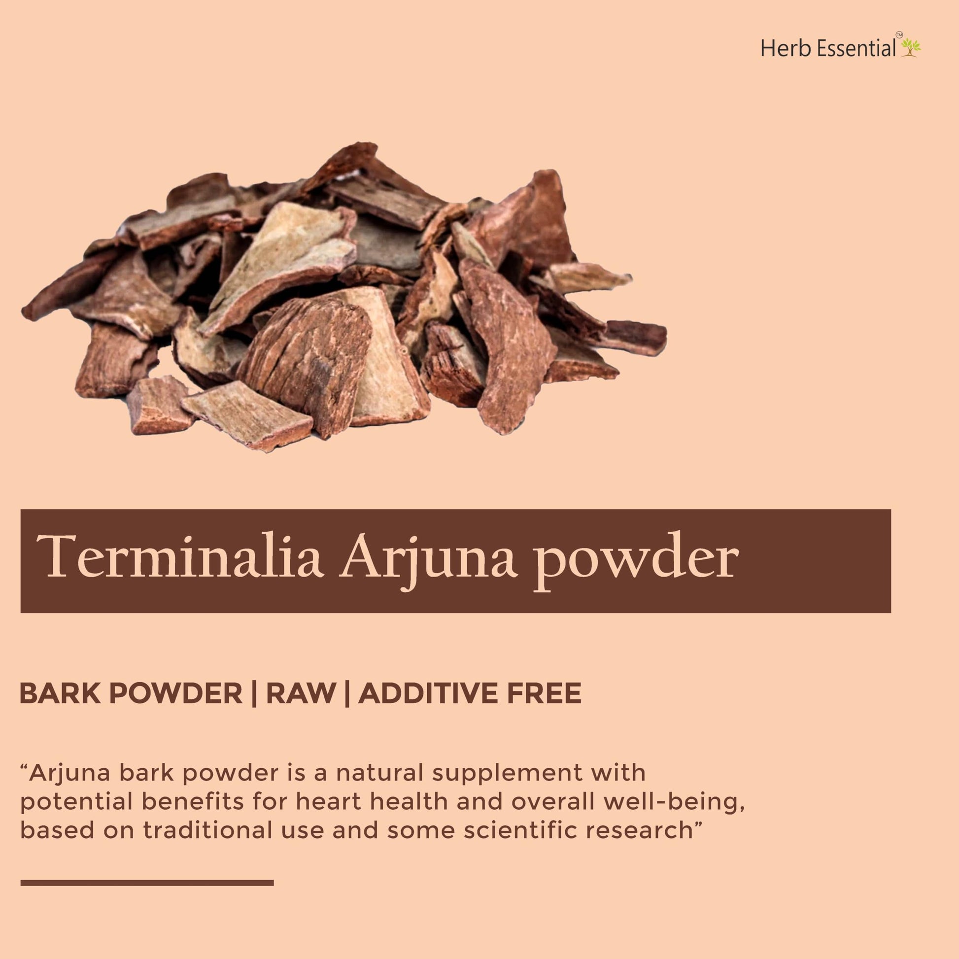 GMP certified authentic Herb Essential Arjuna powder pack of two container graphic.