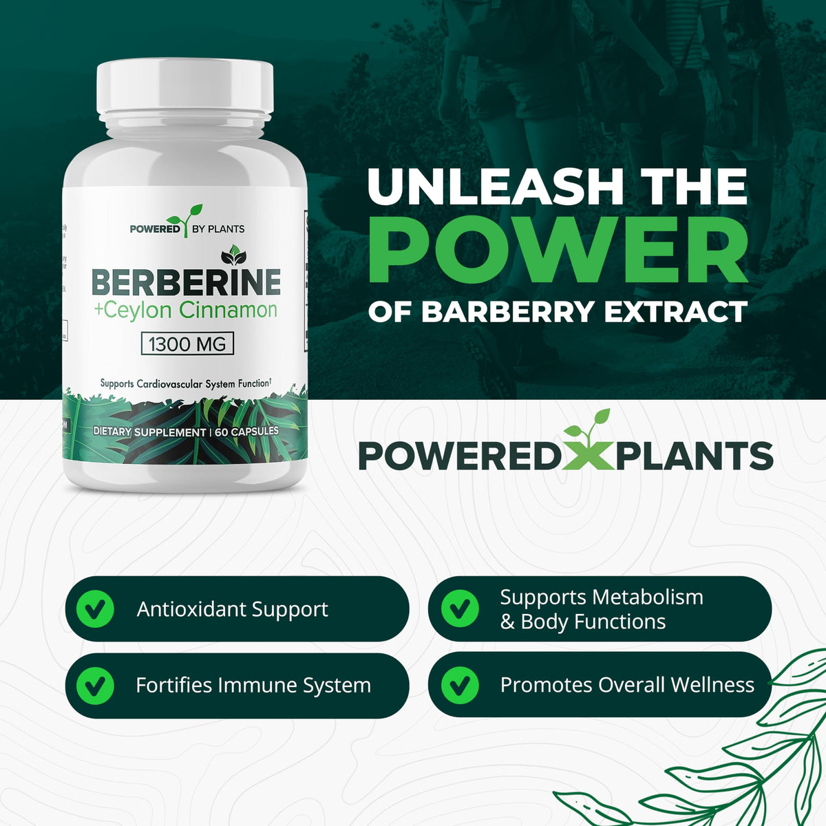 Powered X Plants metabolic support capsules nutrition facts label