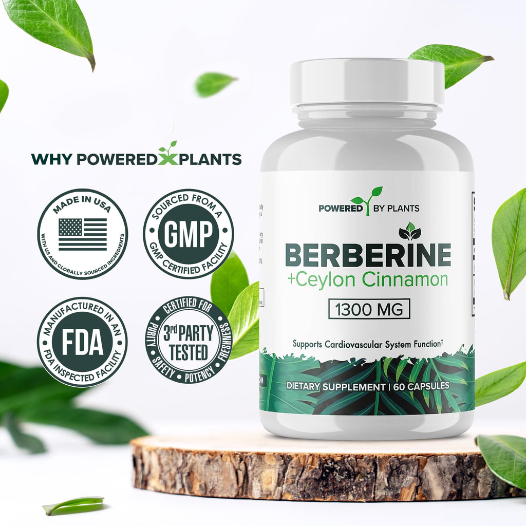 Side view of Powered X Plants Berberine 1300mg bottle