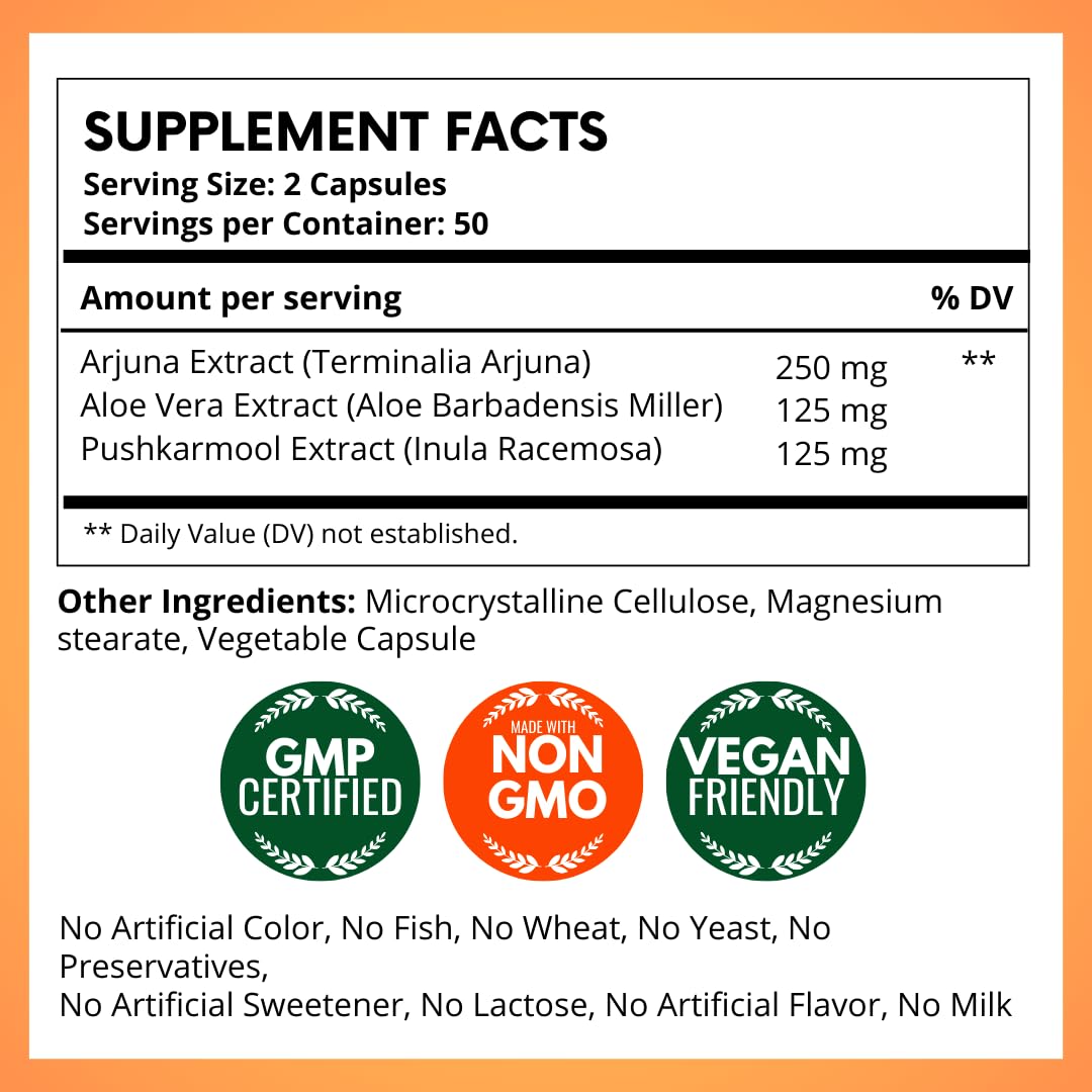 Ayurmed Arjuna plant based capsules supplement nutrition facts label showing ingredients