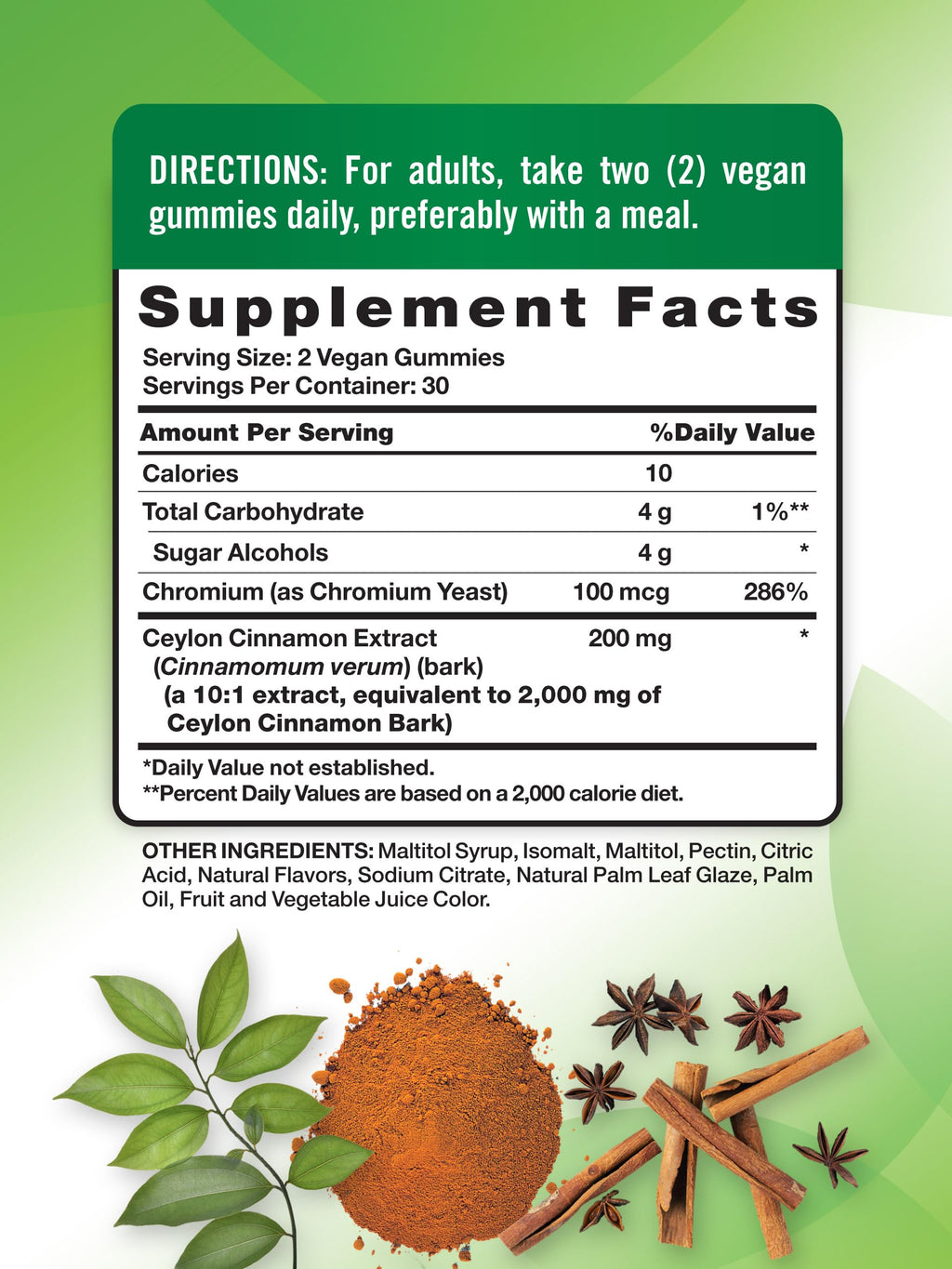 Natures Truth Cinnamon supplement nutritional label