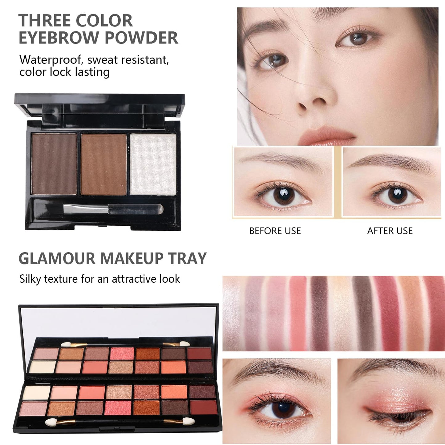 MTDXILTAI complete makeup kit with mascara eyeliner and eyebrow pencil arranged