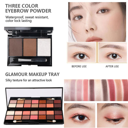 MTDXILTAI complete makeup kit with mascara eyeliner and eyebrow pencil arranged
